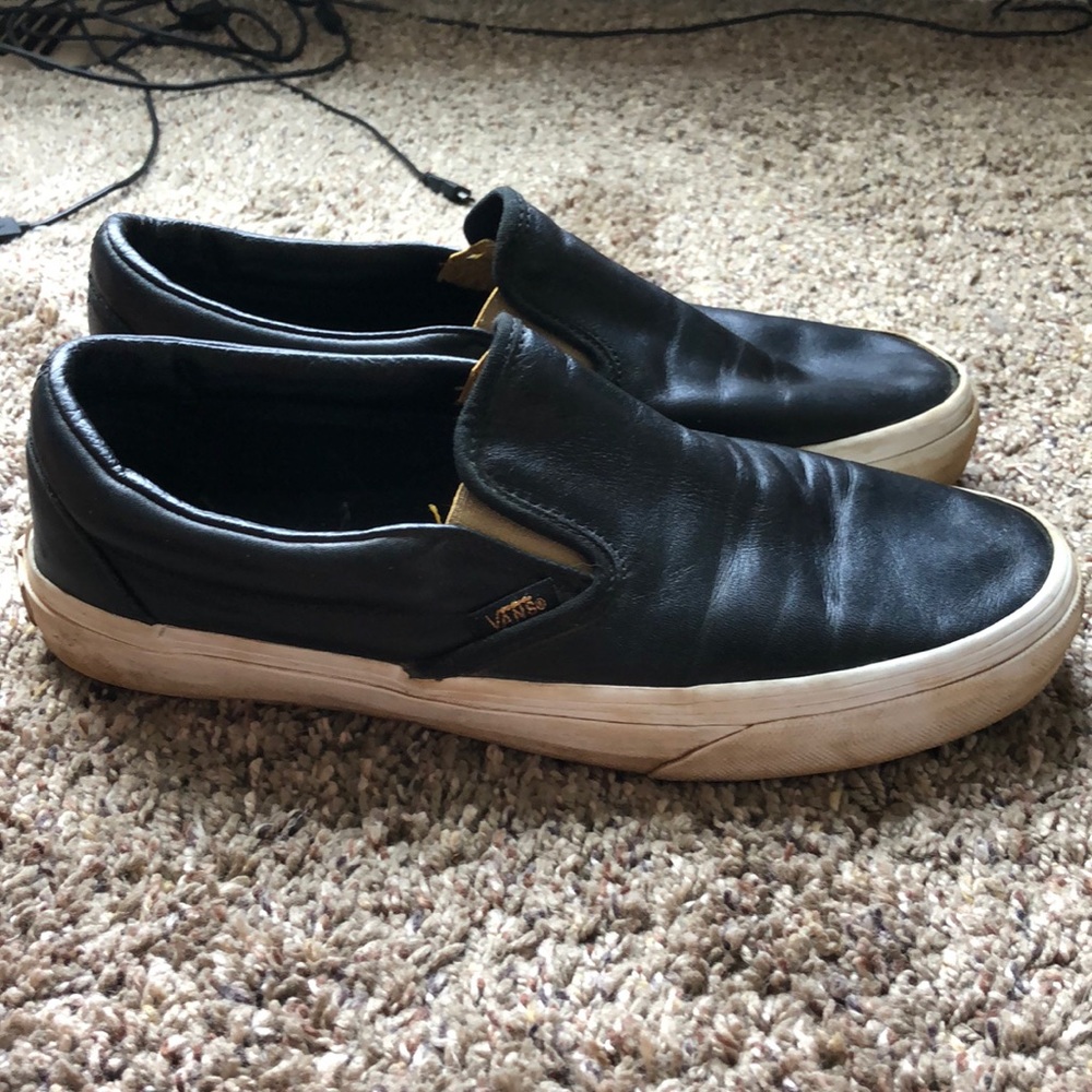 black shiny leather vans